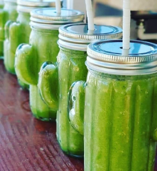 Cucumber smoothie, green smoothie, cactus mason jar